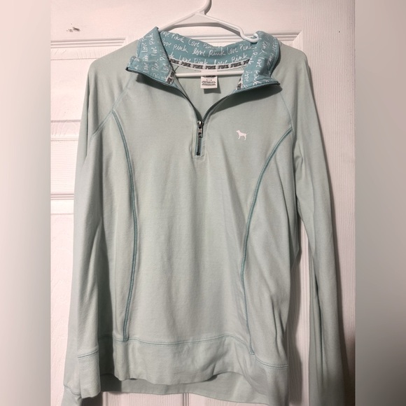 PINK Victoria's Secret Mint Green Long Sleeve Pullover Top with Collar - Picture 1 of 1
